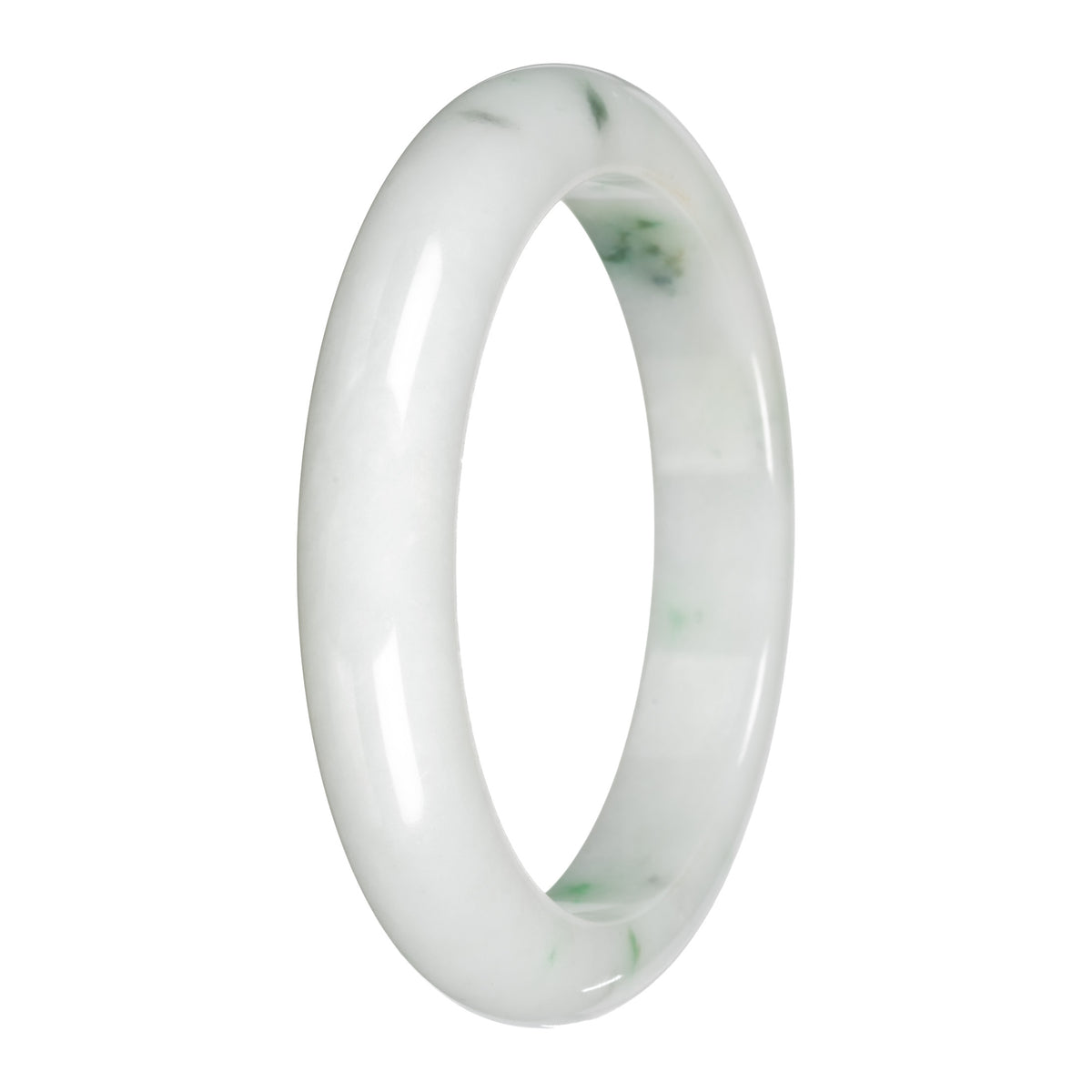 Authentic White with Apple Green Patches Traditional Jade Bangle - 59mm Half Moon