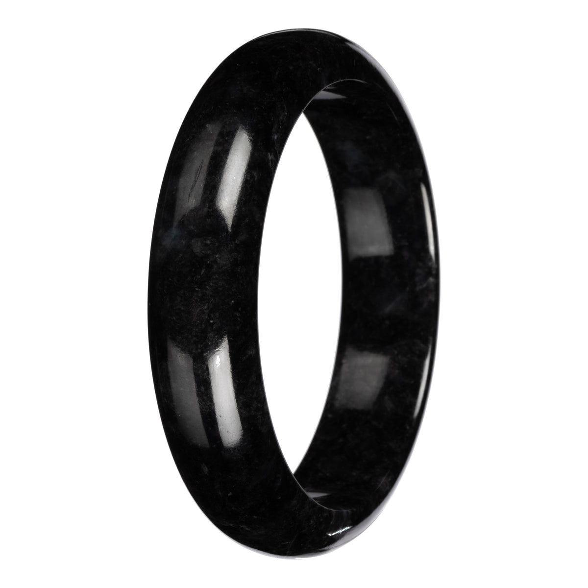 Natural Black with Dark Gray Pattern Burmese Jade Bangle Bracelet - 63mm Half Moon