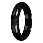 Natural Black with Dark Gray Pattern Burmese Jade Bangle Bracelet - 63mm Half Moon