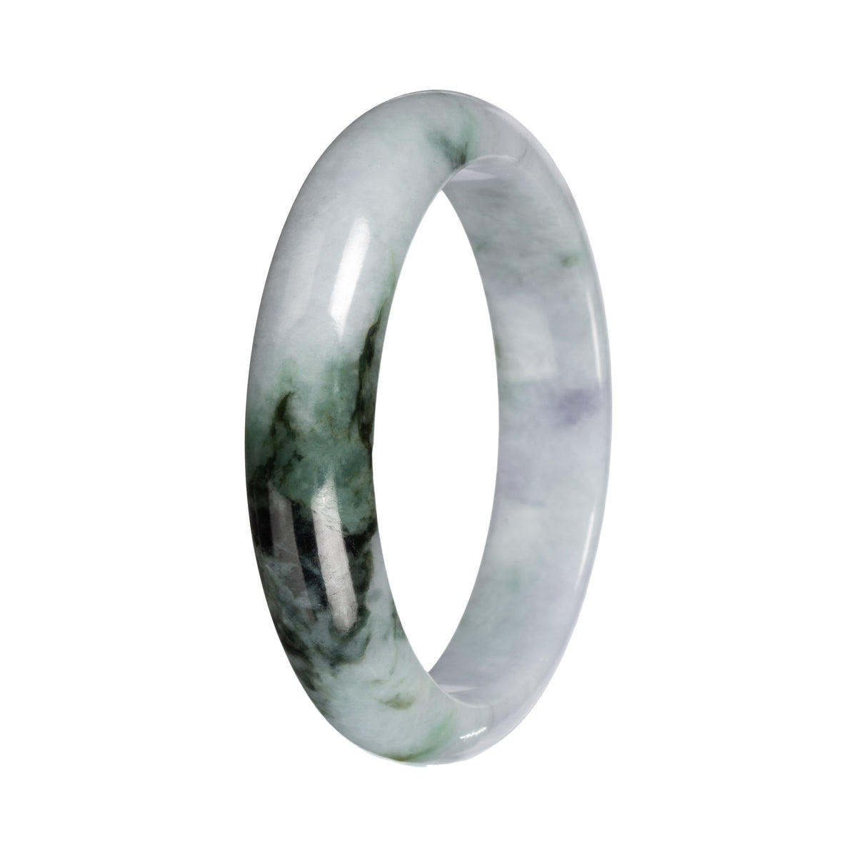 Grade A Gray with Deep Green Pattern Jadeite Jade Bangle - 54mm Half Moon