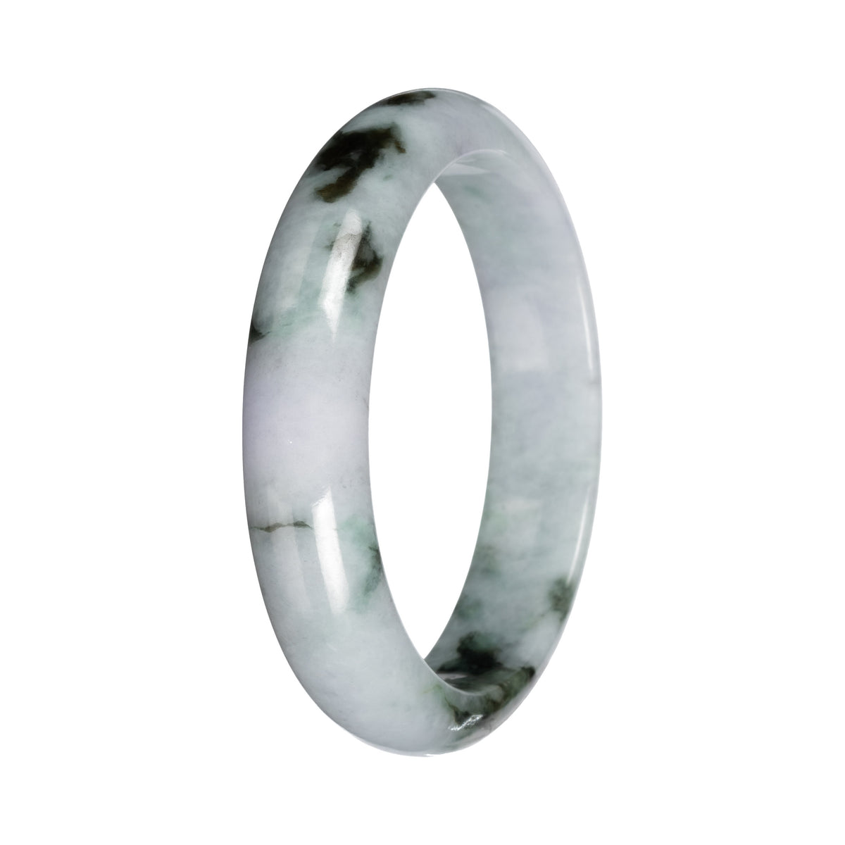 Grade A Gray with Deep Green Pattern Jadeite Jade Bangle - 54mm Half Moon