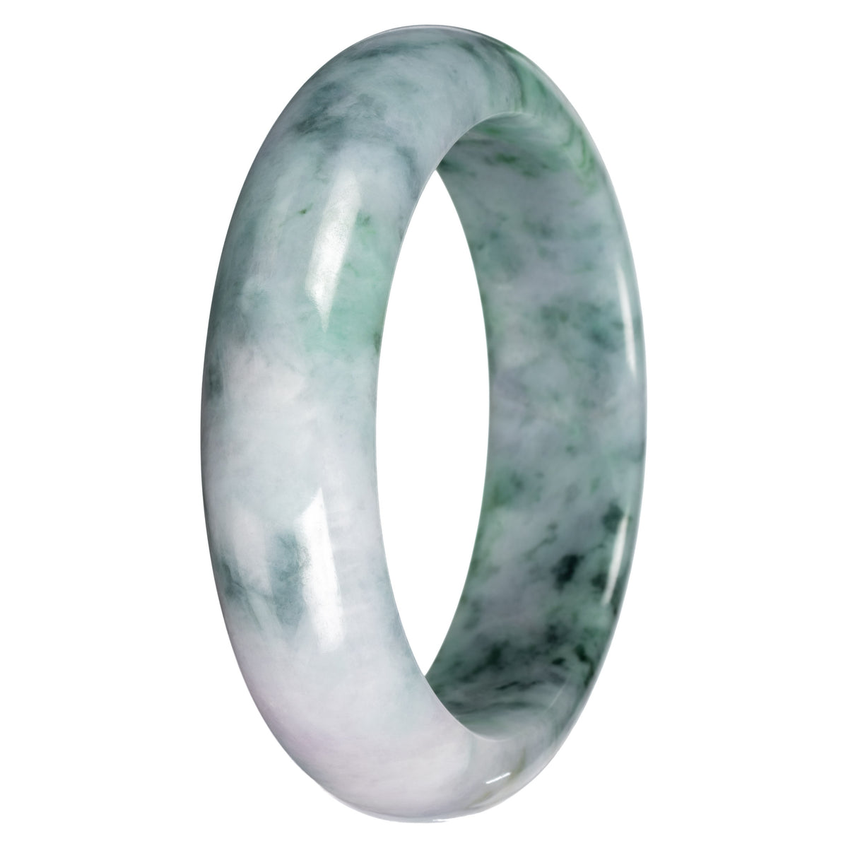 Grade A Gray with Green Pattern Jade Bangle - 62mm Half Moon