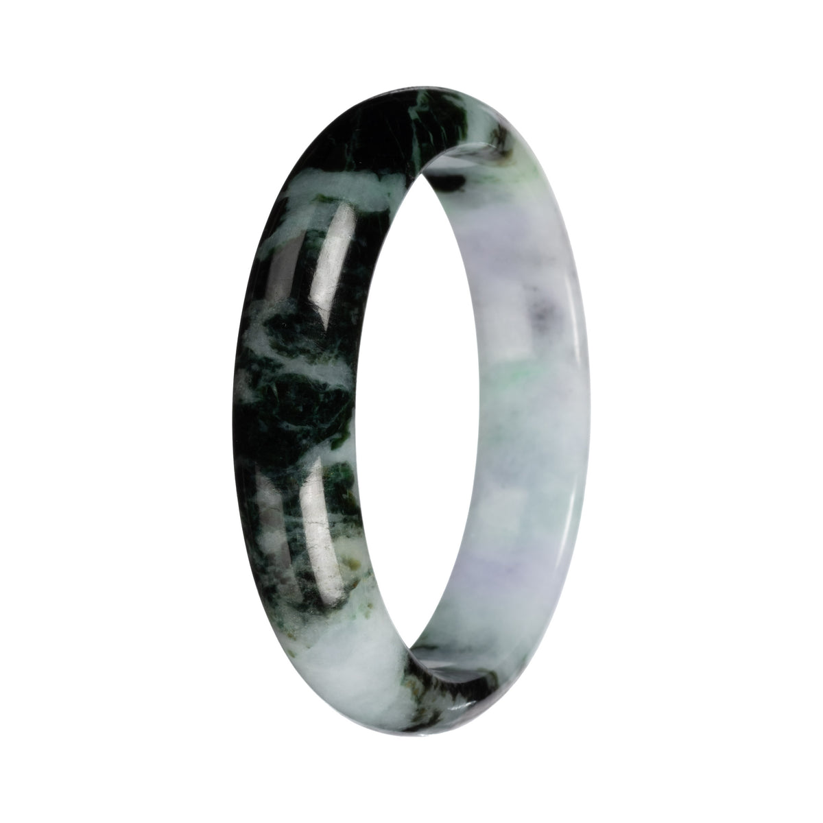 Authentic Pale Lavender with Green Pattern Burma Jade Bangle - 55mm Half Moon