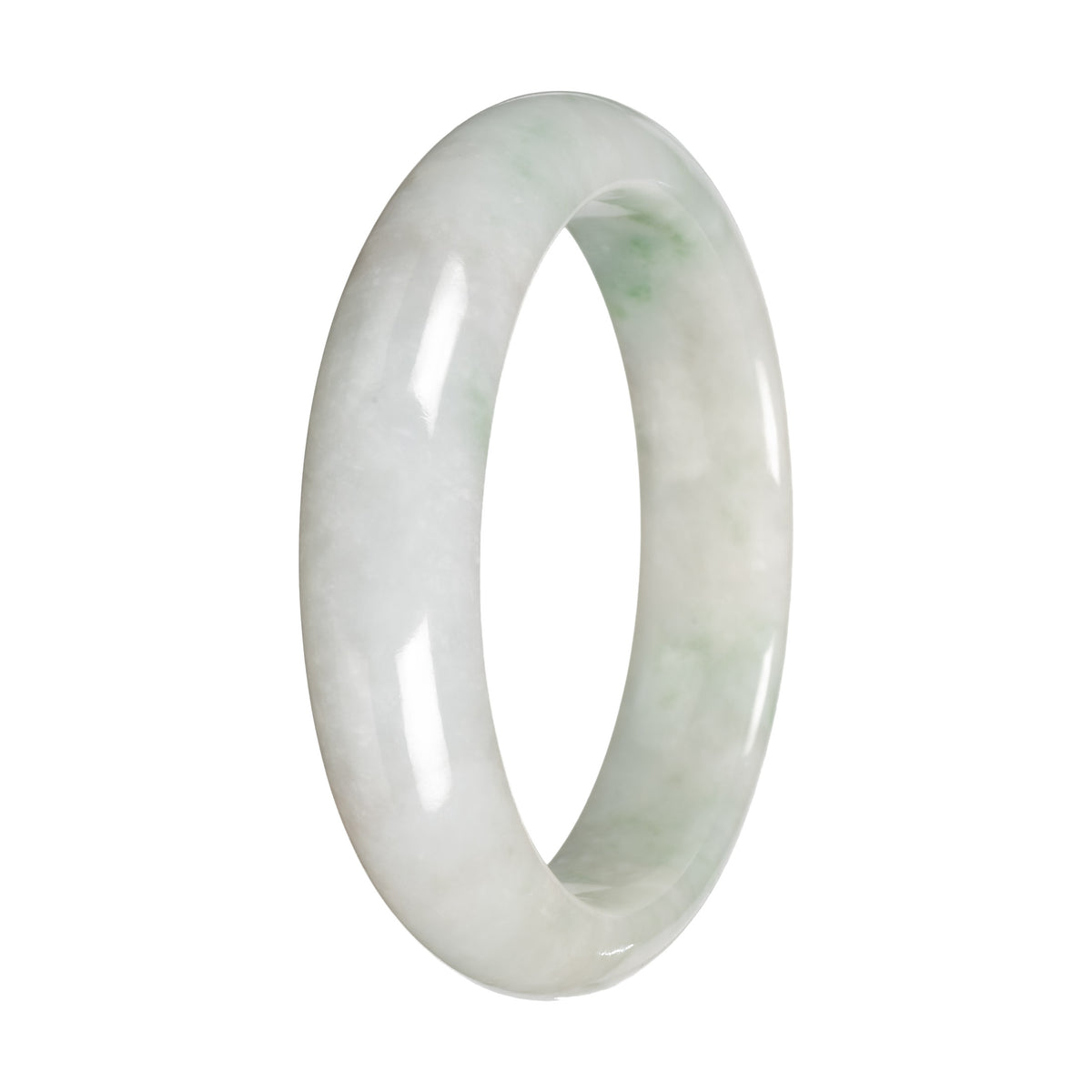 Grade A White with Apple Green Patch Traditional Jade Bangle Bracelet - 55mm Half Moon