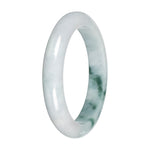 Authentic Light Green with Dark Green Patches Traditional Jade Bangle - 57mm Half Moon