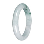 Authentic Light Green with Dark Green Patches Traditional Jade Bangle - 57mm Half Moon
