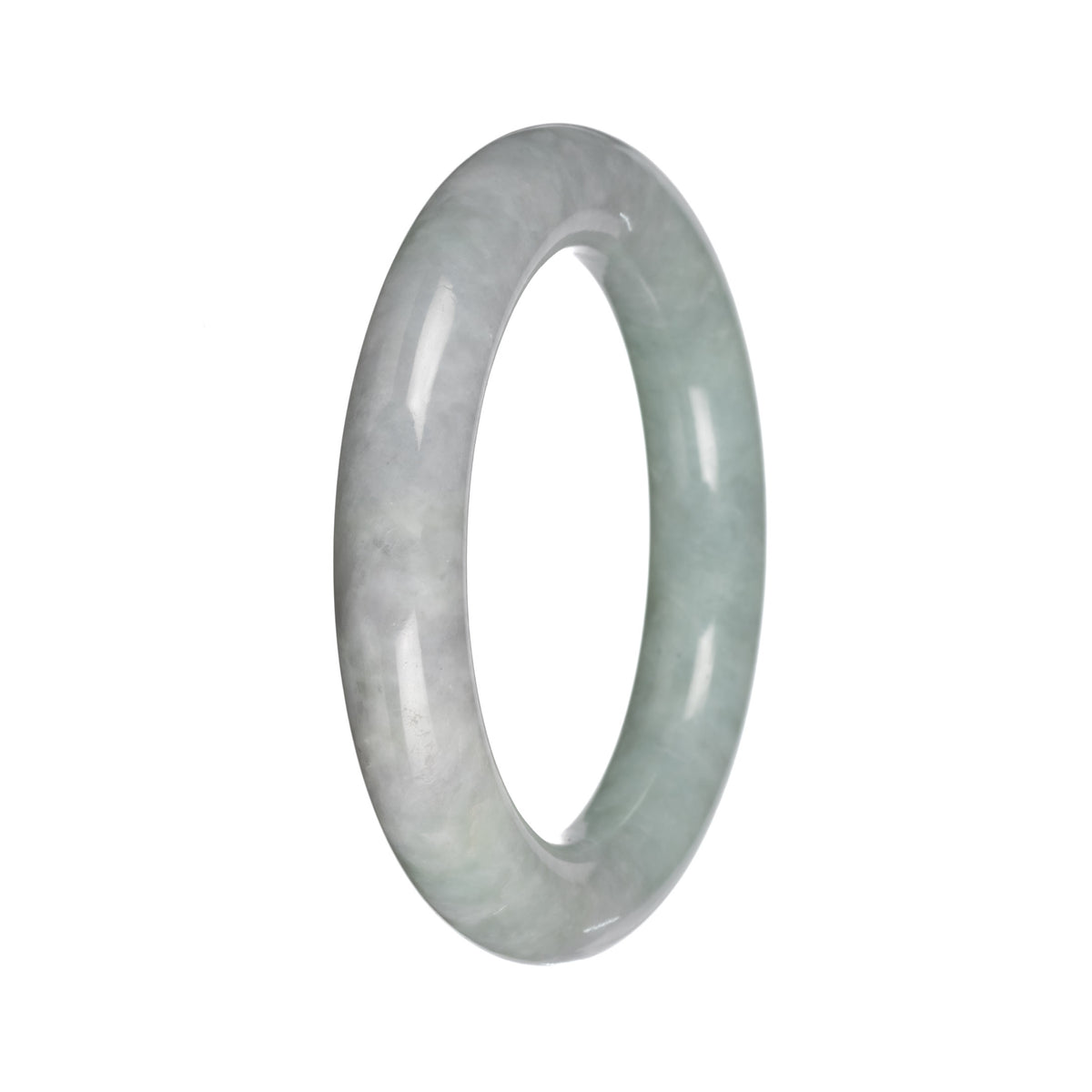 Authentic Gray with Light Green Section Burma Jade Bangle - 51mm Round