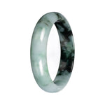 Real Light Green with Deep Green Pattern Burmese Jade Bangle Bracelet - 54mm Half Moon