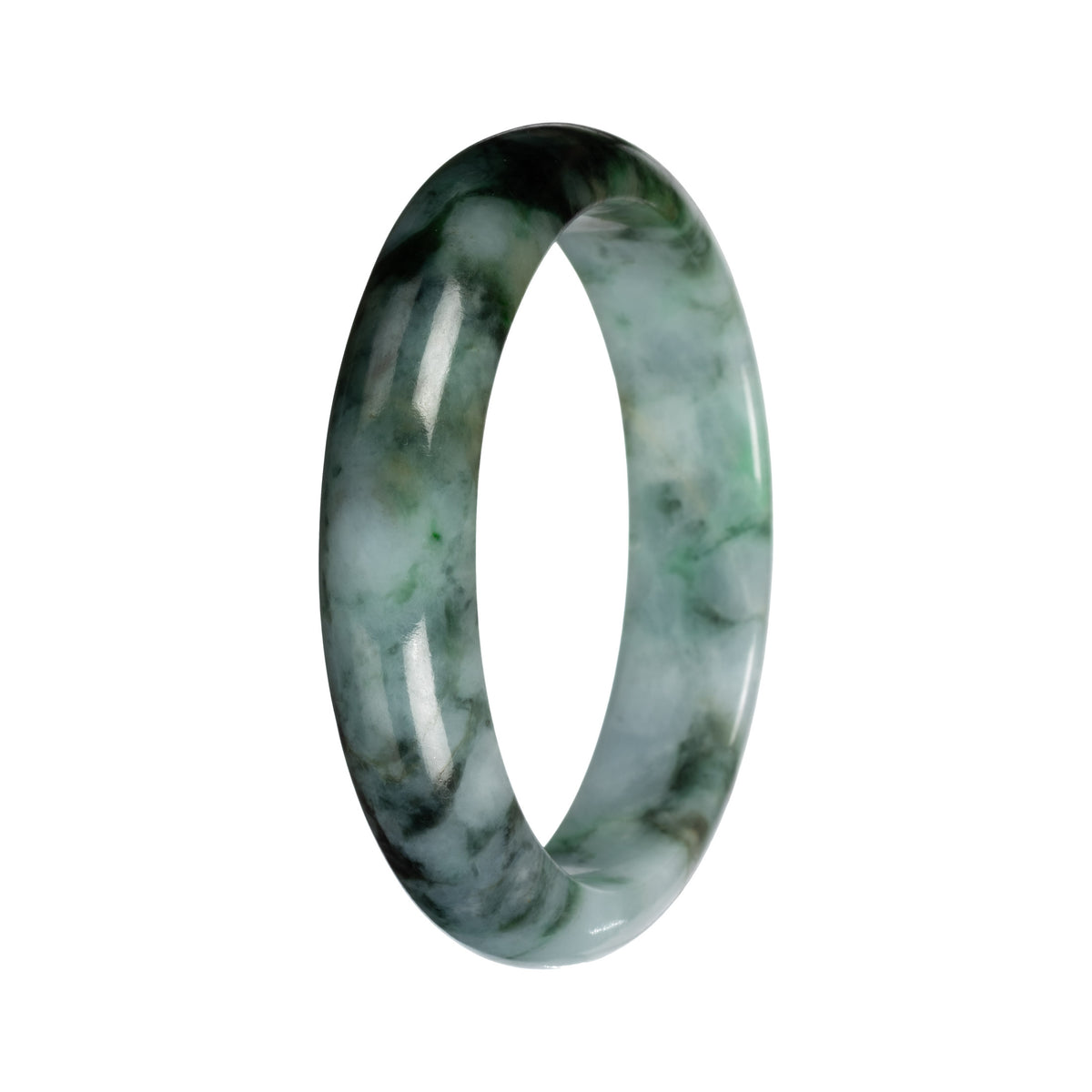 Grade A Green with Deep Green Pattern Jadeite Bangle Bracelet - 54mm Half Moon