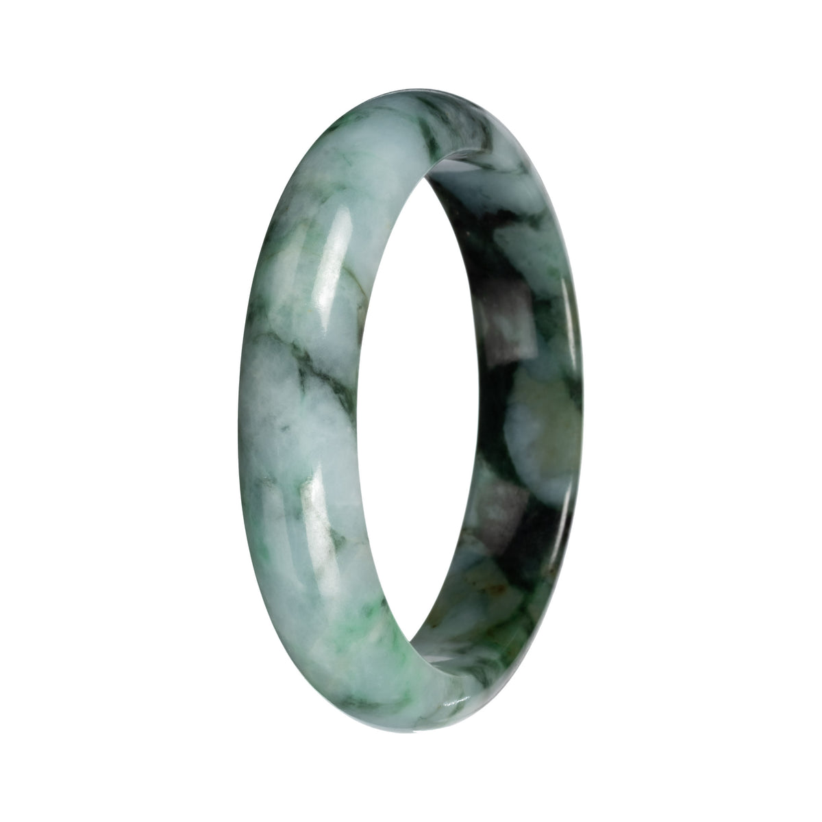 Grade A Green with Deep Green Pattern Jadeite Bangle Bracelet - 54mm Half Moon