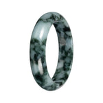 Grade A Green with Deep Green Pattern Burmese Jade Bangle Bracelet - 53mm Half Moon