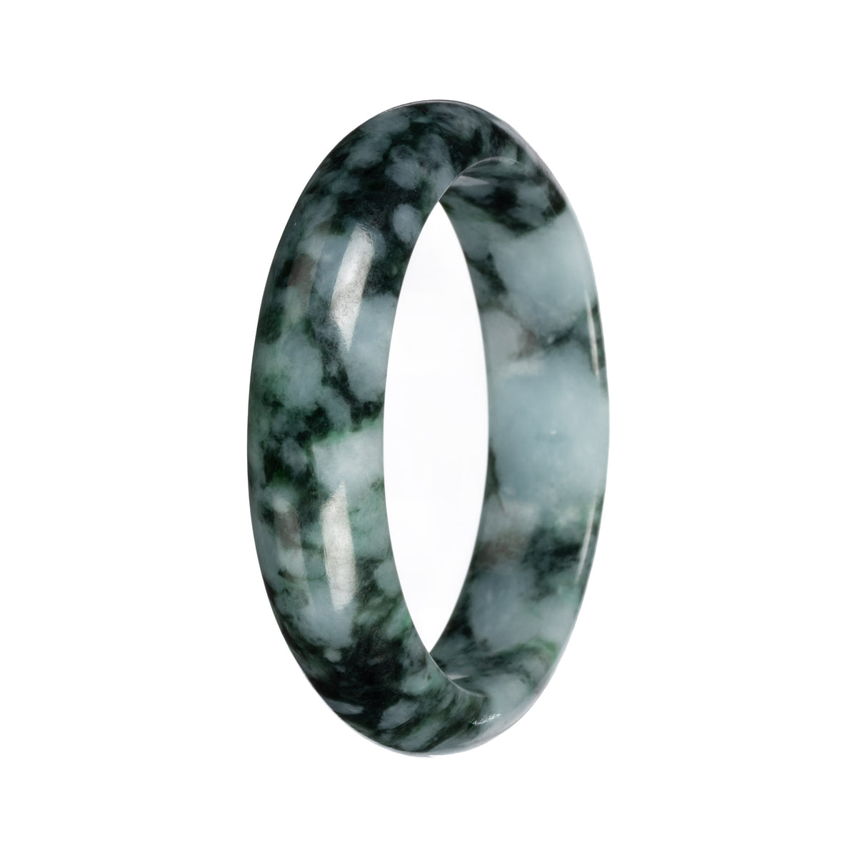 Grade A Green with Deep Green Pattern Burmese Jade Bangle Bracelet - 53mm Half Moon