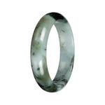 Untreated Light Green with Deep Green and Olive Green Pattern Jade Bangle Bracelet - 53mm Half Moon