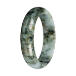 Untreated Light Green with Deep Green and Olive Green Pattern Jade Bangle - 58mm Half Moon