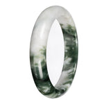 Genuine White with Deep Green Pattern Deep Green with White Section Burma Jade Bangle Bracelet - 67mm Half Moon
