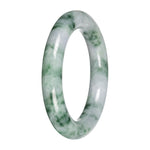 Genuine White and Green Pattern Jade Bangle Bracelet - 53mm Round