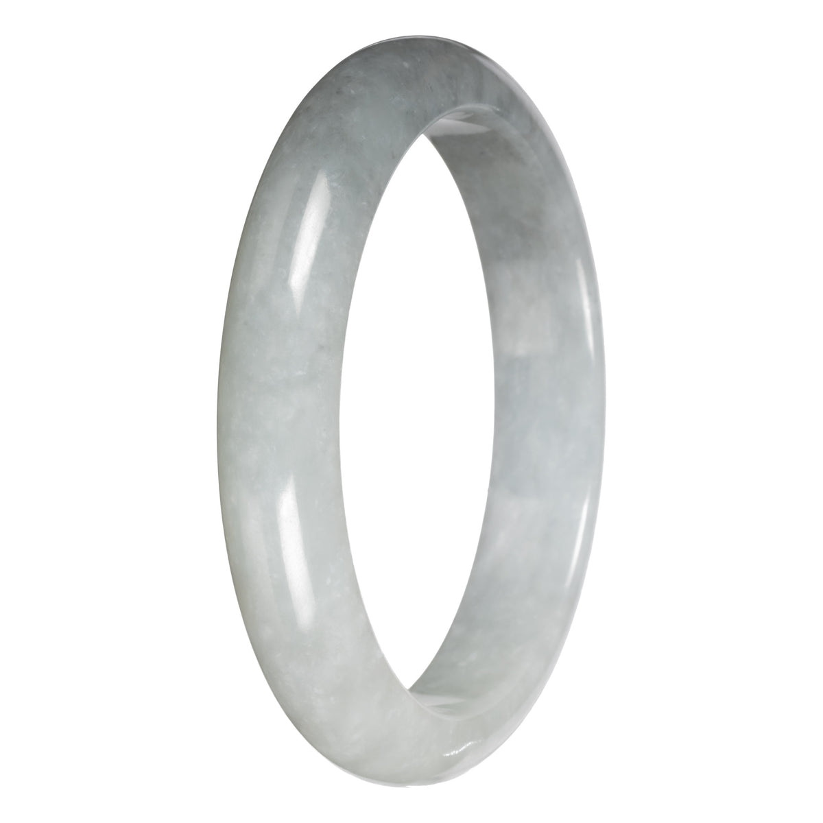Genuine White with Light Gray Section Burma Jade Bangle - 63mm Half Moon