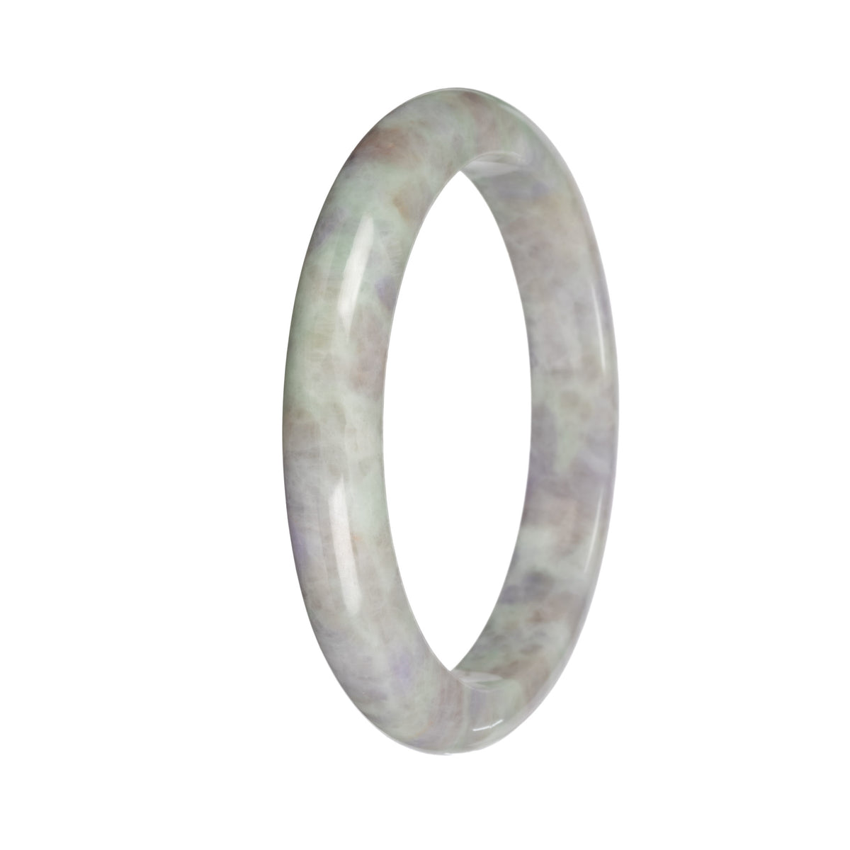 Authentic Light Green and Lavender Pattern Jade Bangle Bracelet - 59mm Half Moon