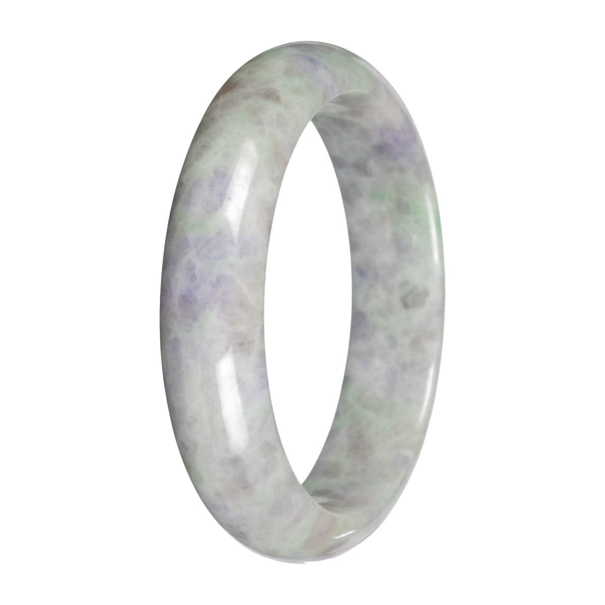 Grade A Pale Green and Lavender Pattern Jade Bangle - 59mm Half Moon