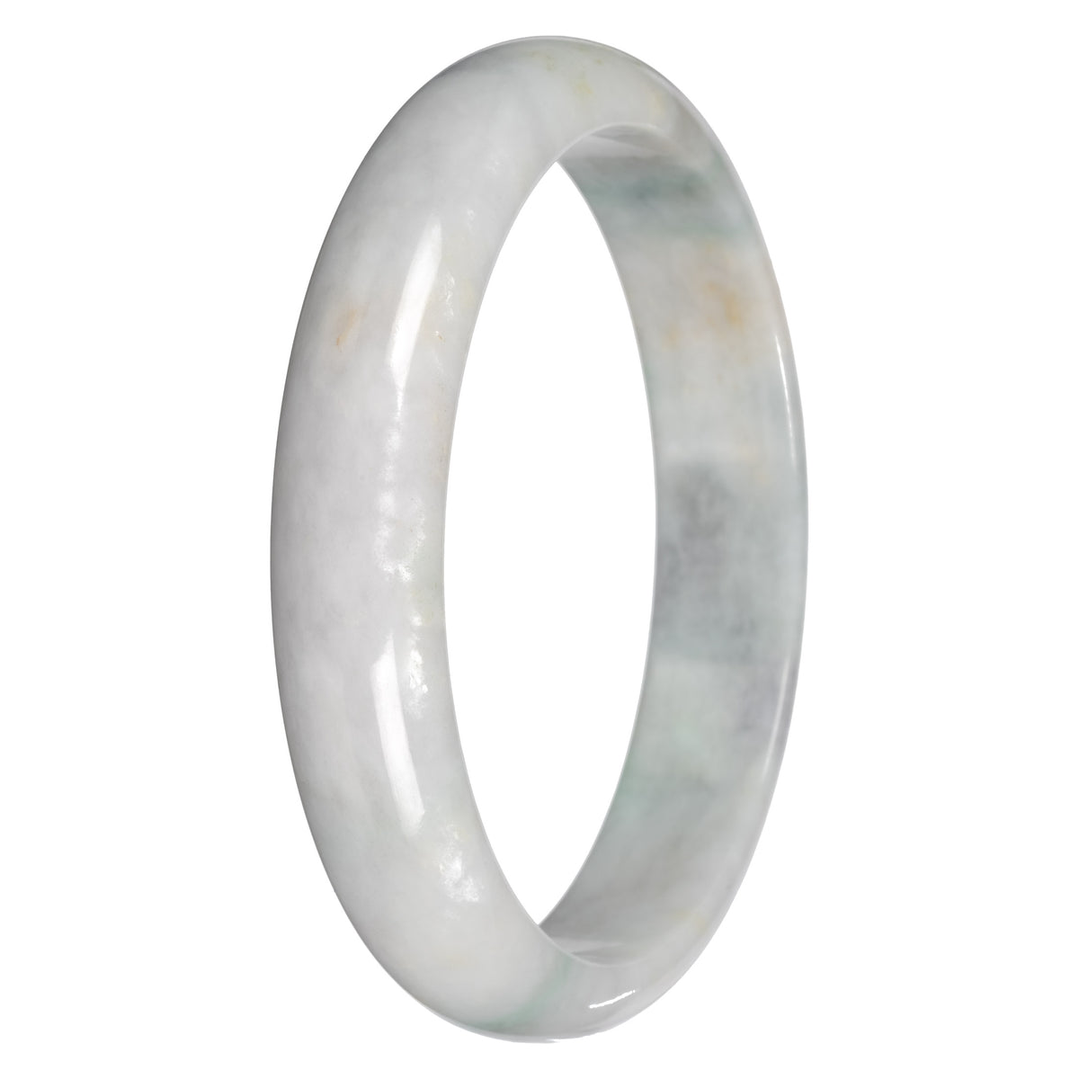 Natural White with Grey and Green Sections Jadeite Bangle Bracelet - 79mm Half Moon
