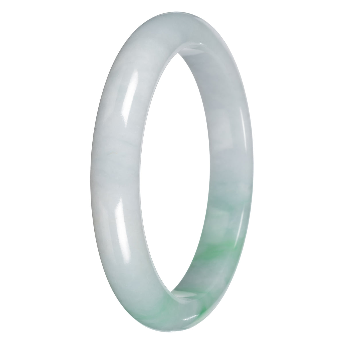 Real White with Apple Green Pattern Traditional Jade Bangle Bracelet - 65mm Half Moon