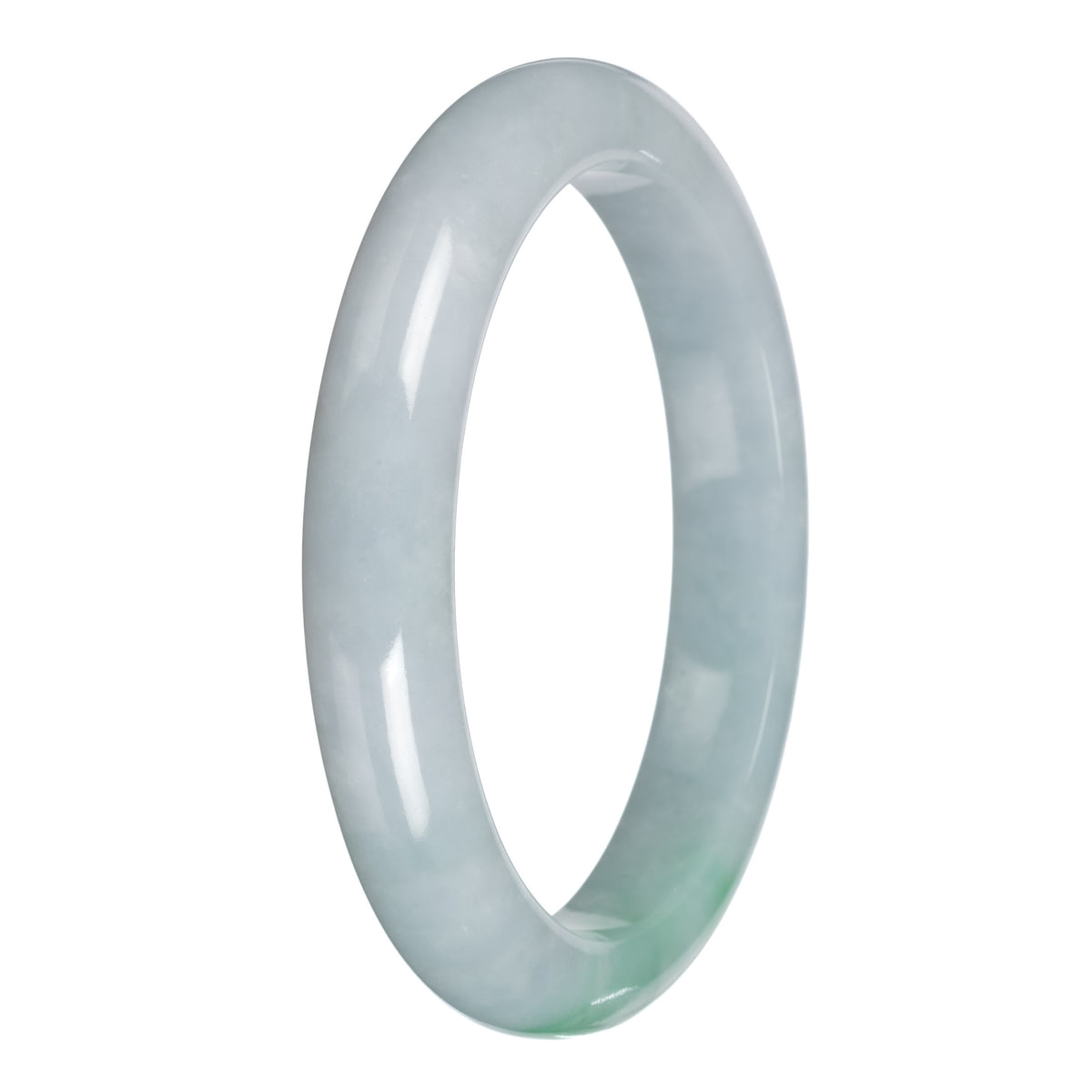 Untreated Pale Green with Emerald Green Jadeite Jade Bangle - 64mm Half Moon