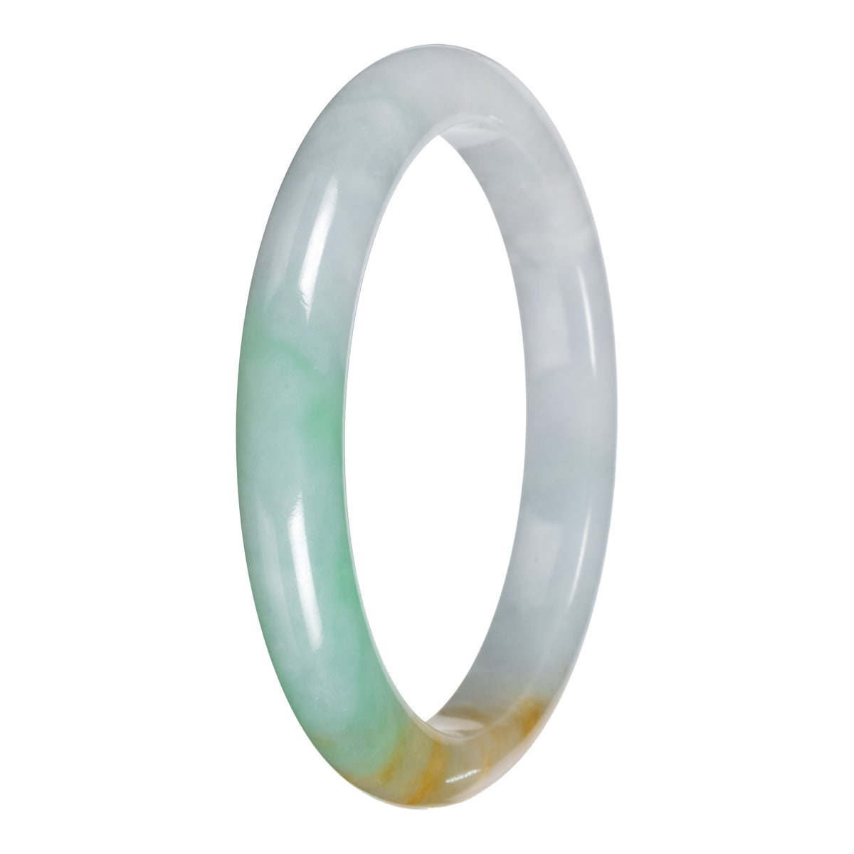 Grade A White with Apple Green and Yellow Jade Bangle - 61mm Half Moon