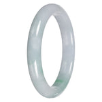 Natural White with Apple Green Pattern Burmese Jade Bangle - 64mm Half Moon