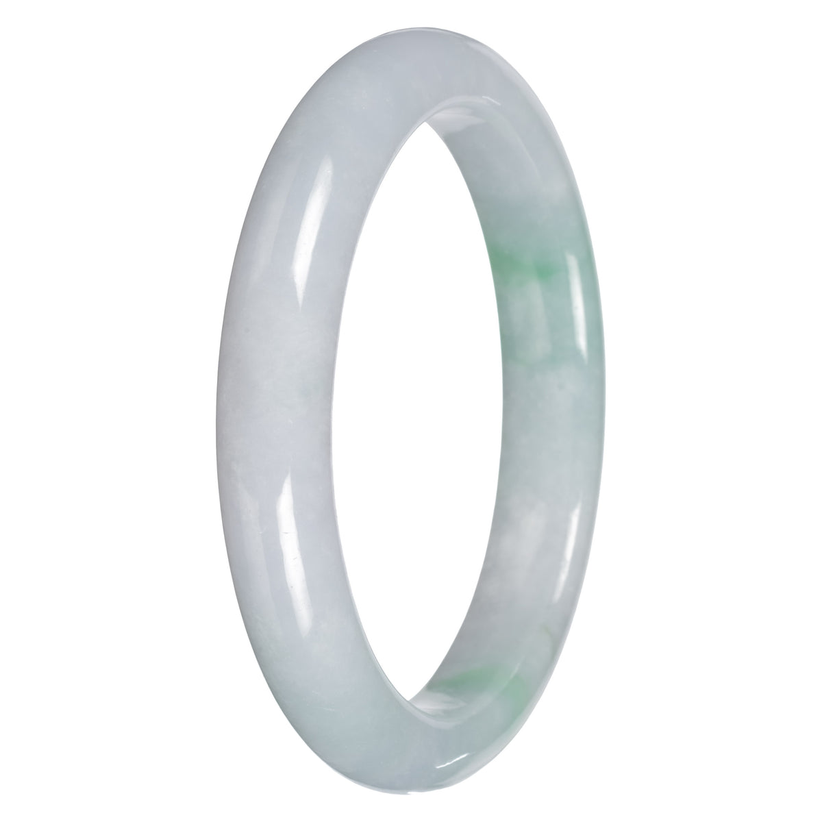 Natural White with Apple Green Pattern Burmese Jade Bangle - 64mm Half Moon