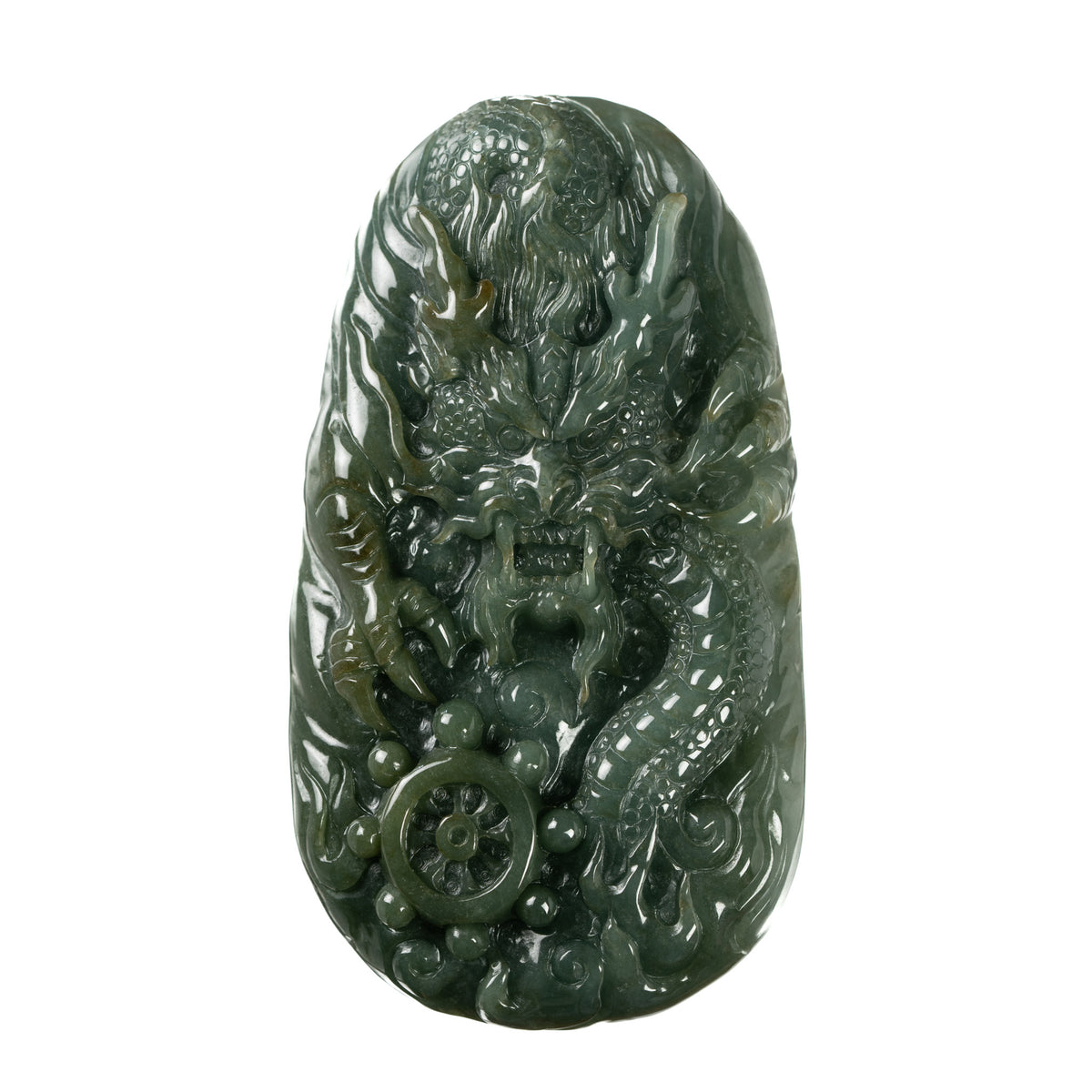 Olive Green Jadeite Dragon Pendant
