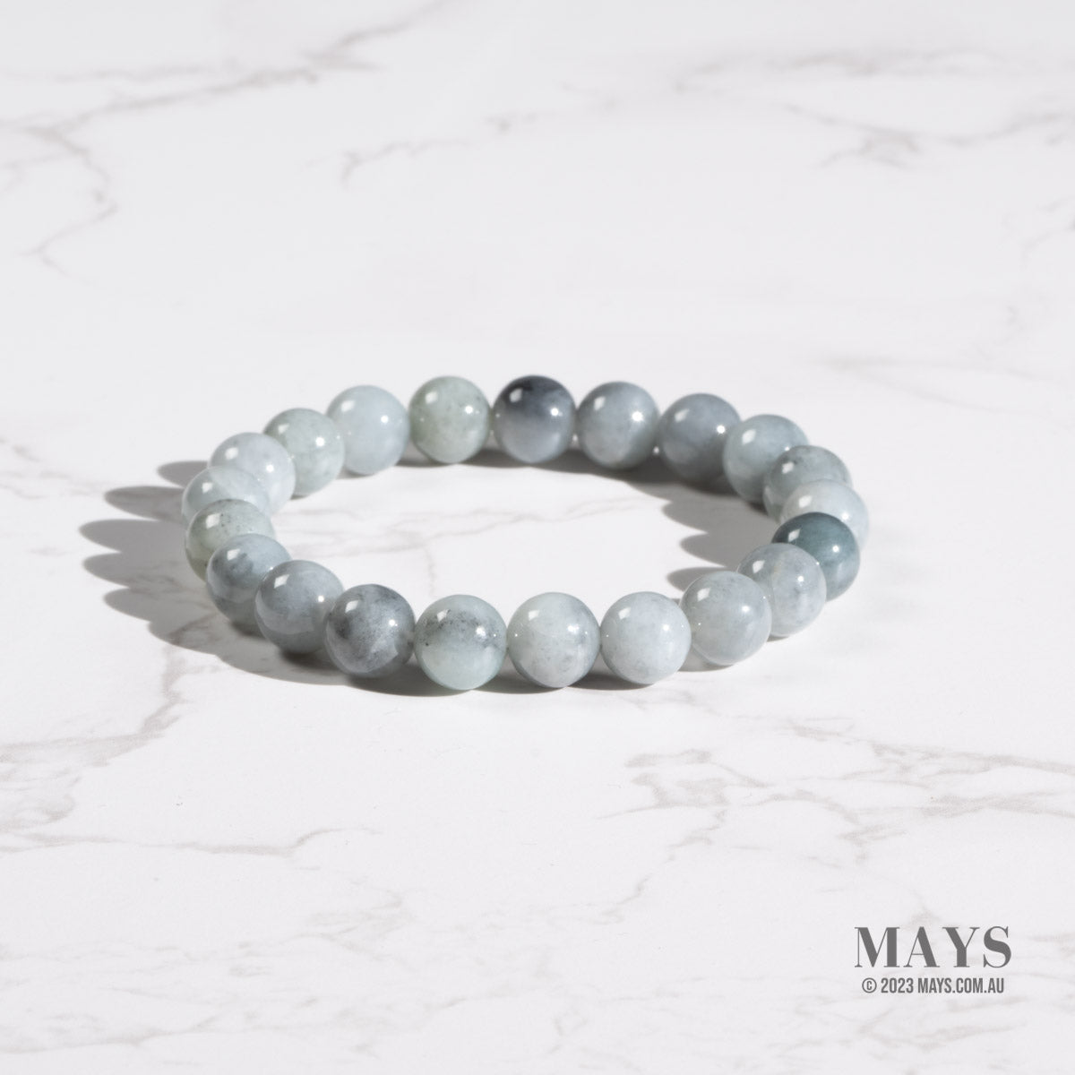 Light Grey Jade Bead Bracelet - 9mm