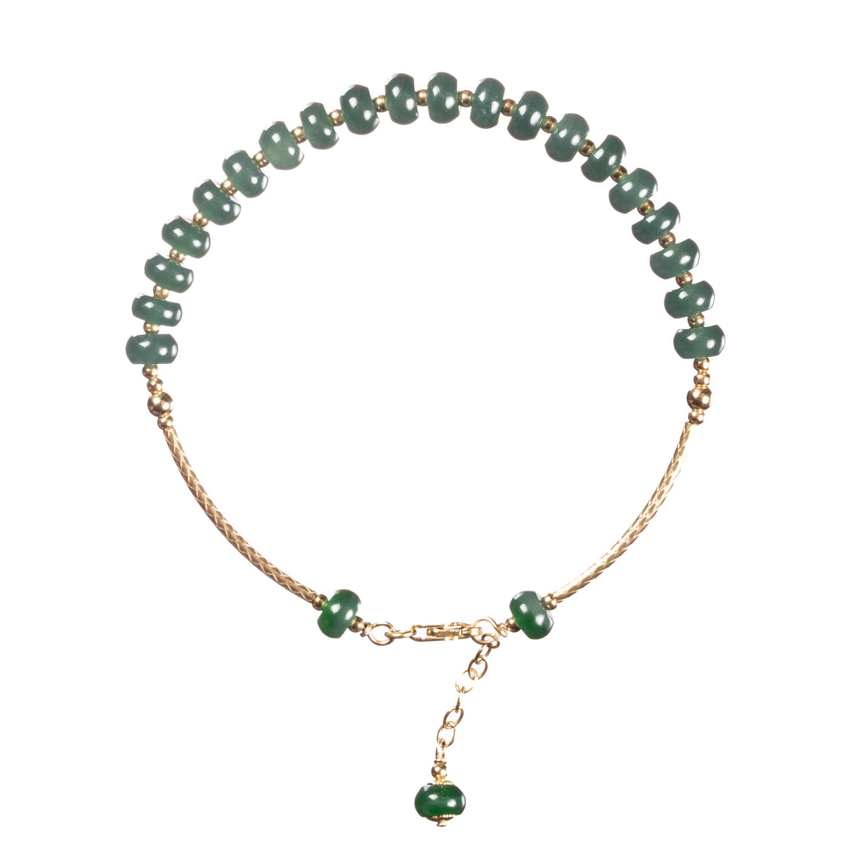 14K Gold Jadeite Jade Bracelet - Deep Green Rondelle Jade Beads