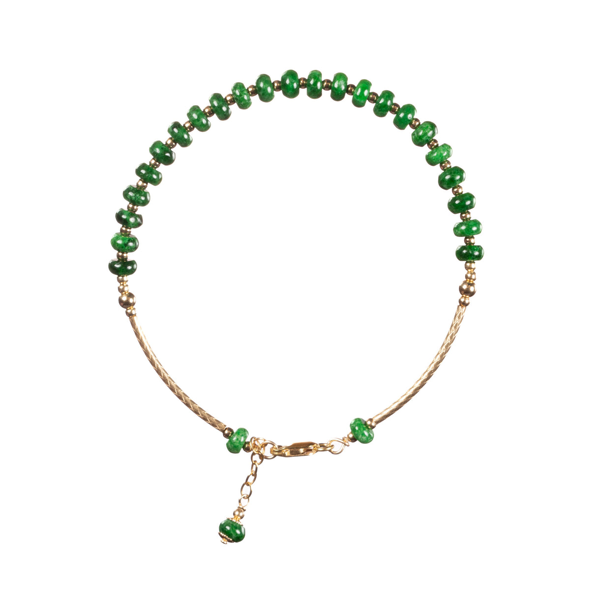 Green Jadeite Jade Bracelet with 14K Gold Adjustable Chain