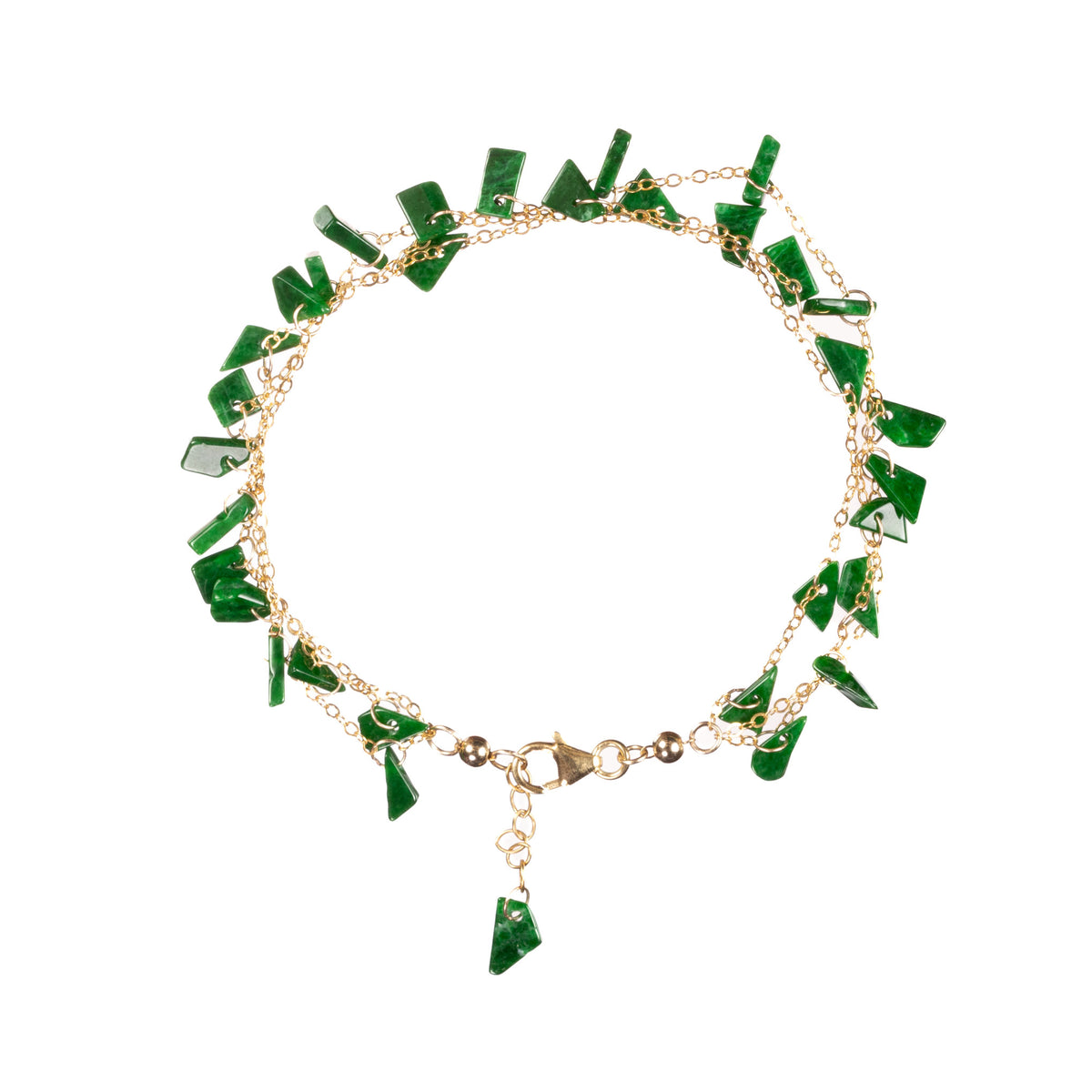 Multi Strand Jade Bracelet with 14K Gold Chain - Adjustable