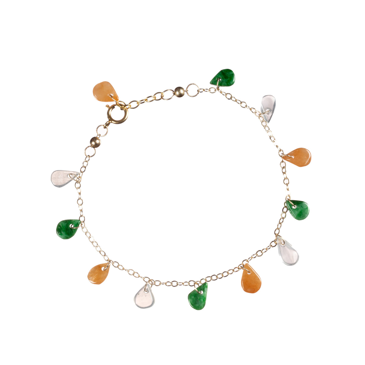 Tri Colour Jade Bracelet with 14K Gold Adjustable Chain