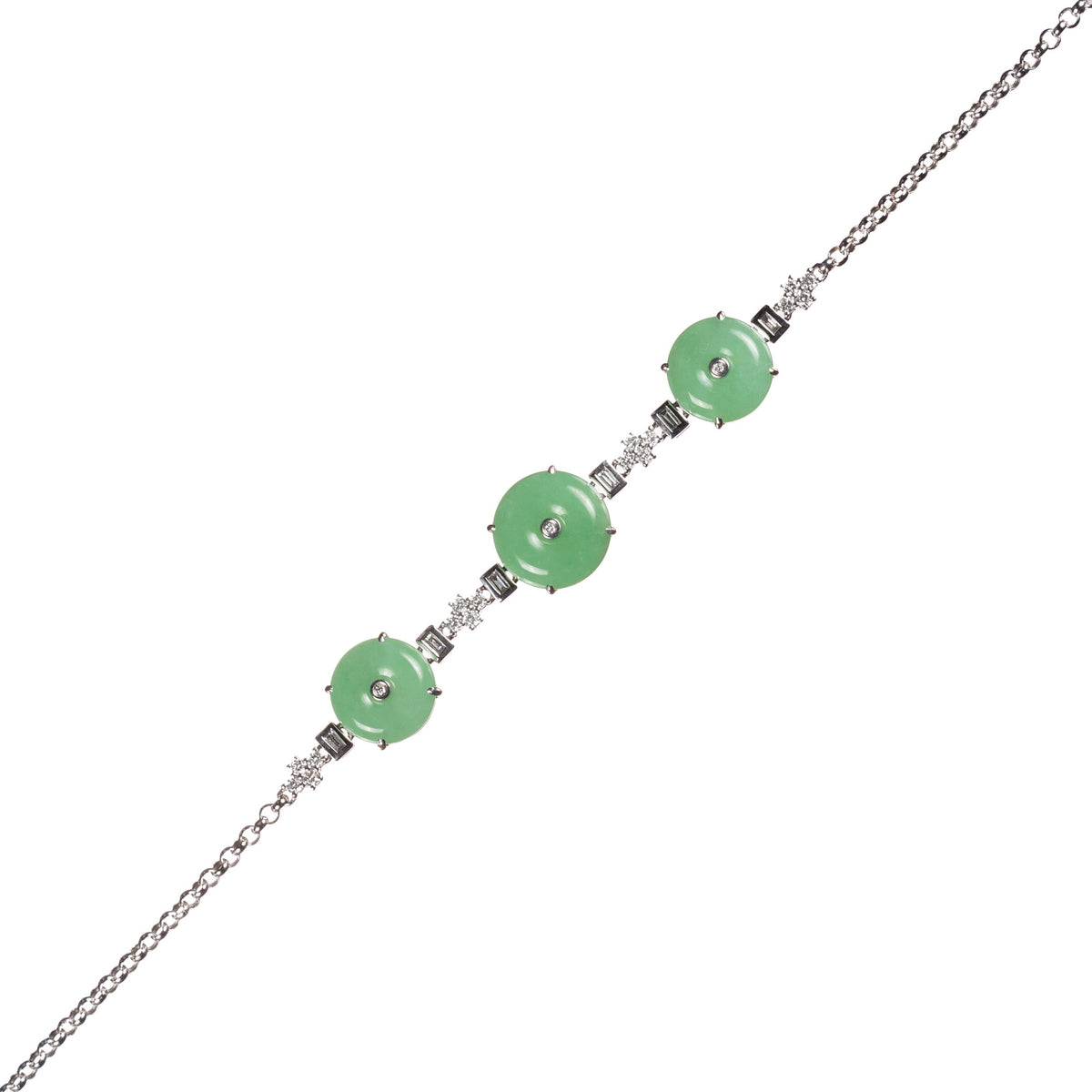 Grade A Jadeite Jade Bracelet with Apple Green Jade Donuts and Diamonds
