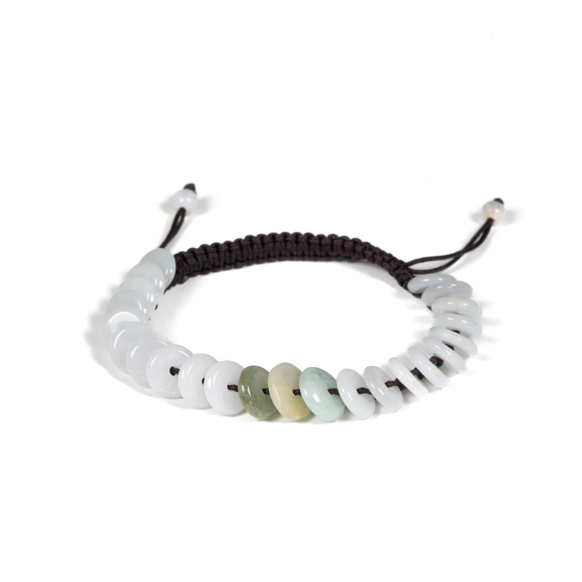 Lucky Jade Coin Bracelet with Dark Brown String - Jadeite Gift for Him or Her