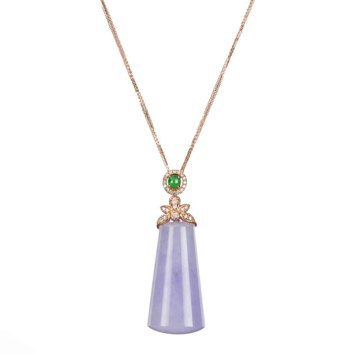 Grade A Lavender Jade Pendant in 18K Rose Gold with Imperial Jade & Diamonds (WuShiPai)