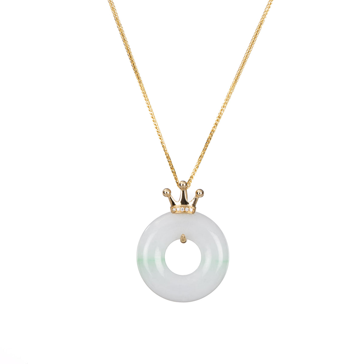 Crown Jade Donut Pendant in 18K Yellow Gold