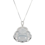 Icy White Jade Laughing Buddha Pendant in 18K White Gold