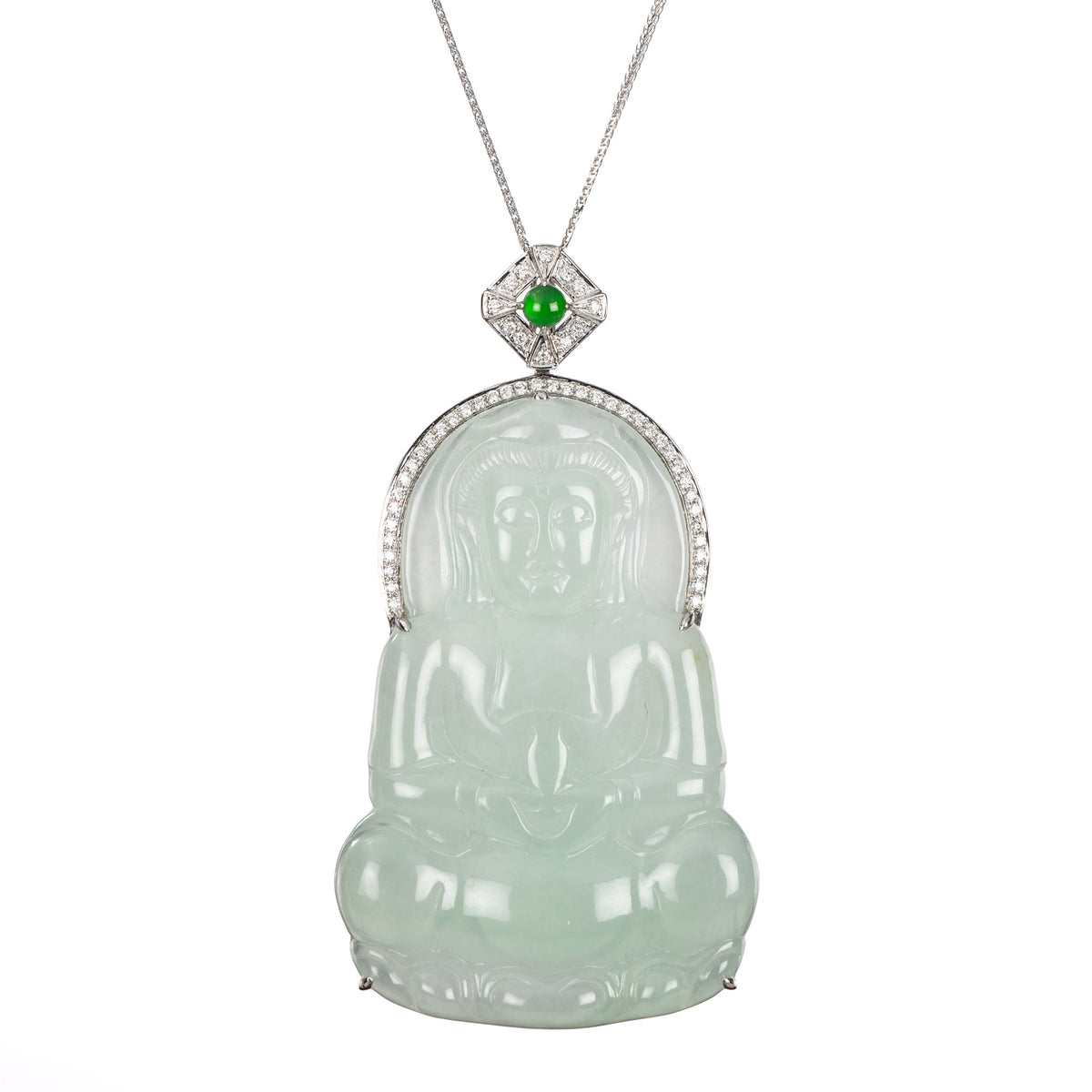 Icy Pale Green Jade GuanYin Pendant Large