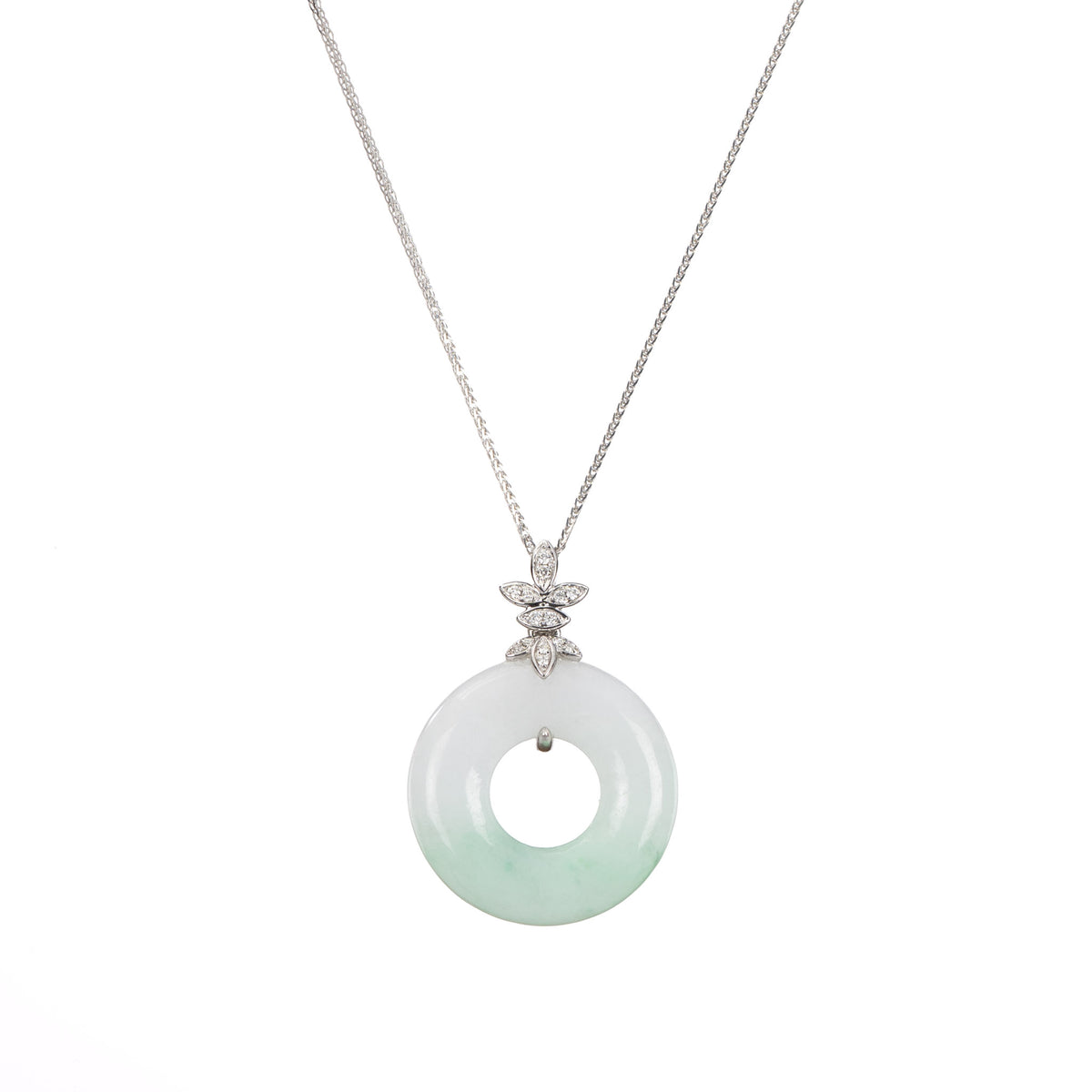 White and Green Jadeite Jade Donut Pendant