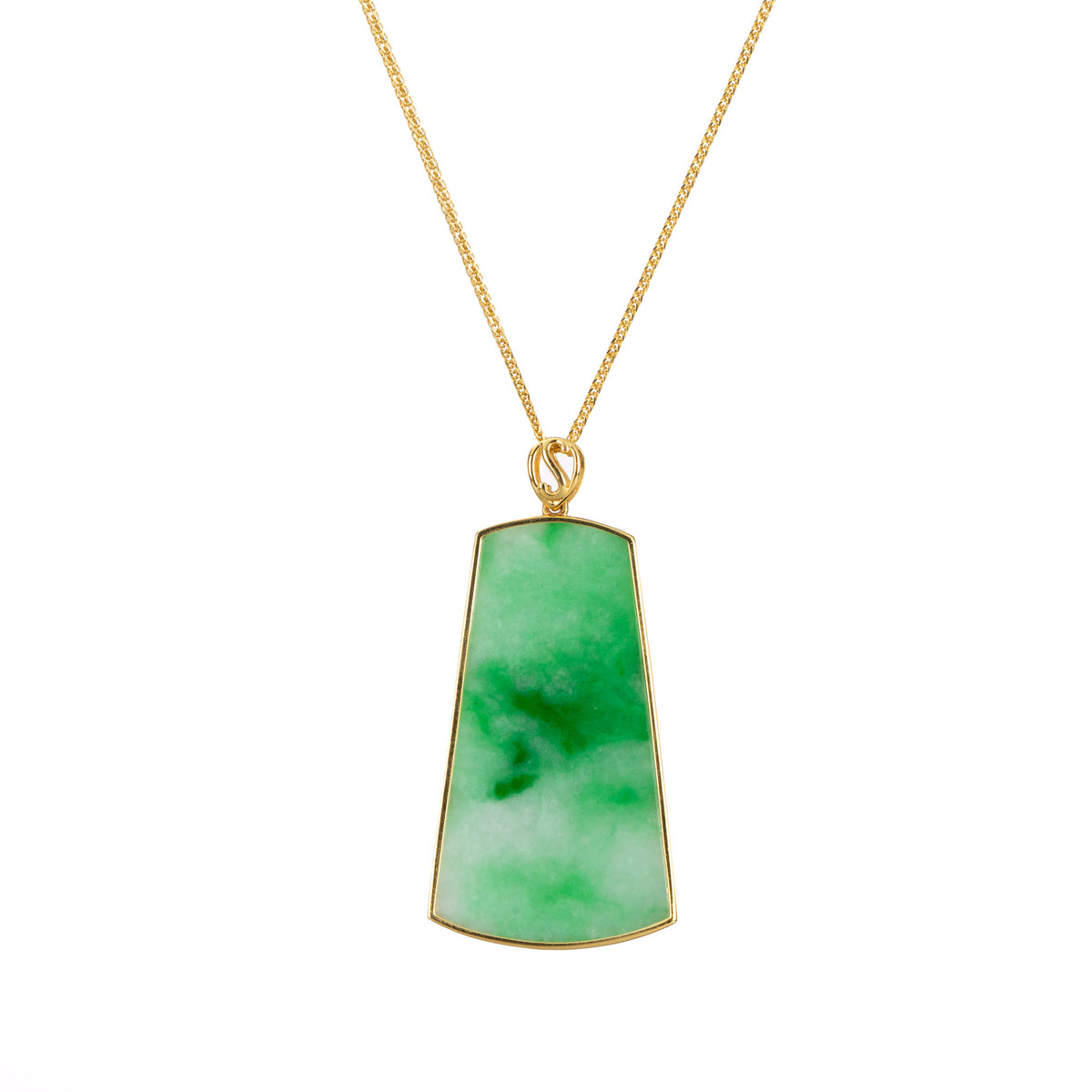 Trapezoid Jadeite Jade Pendant - Floral Frame