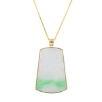 Trapezoid Apple Green and White Jade Pendant - Floral Frame