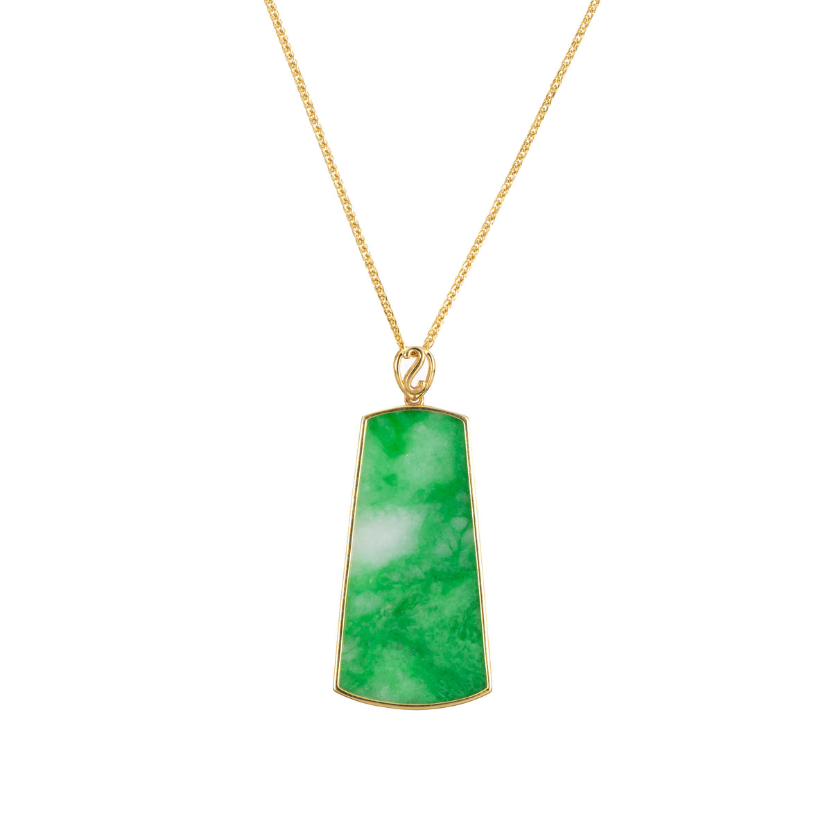 Imperial Geen Trapezoid Jade Pendant - Floral Frame