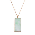 Rectangular Jadeite Jade Pendant in 18K Rose Gold - Floral Frame