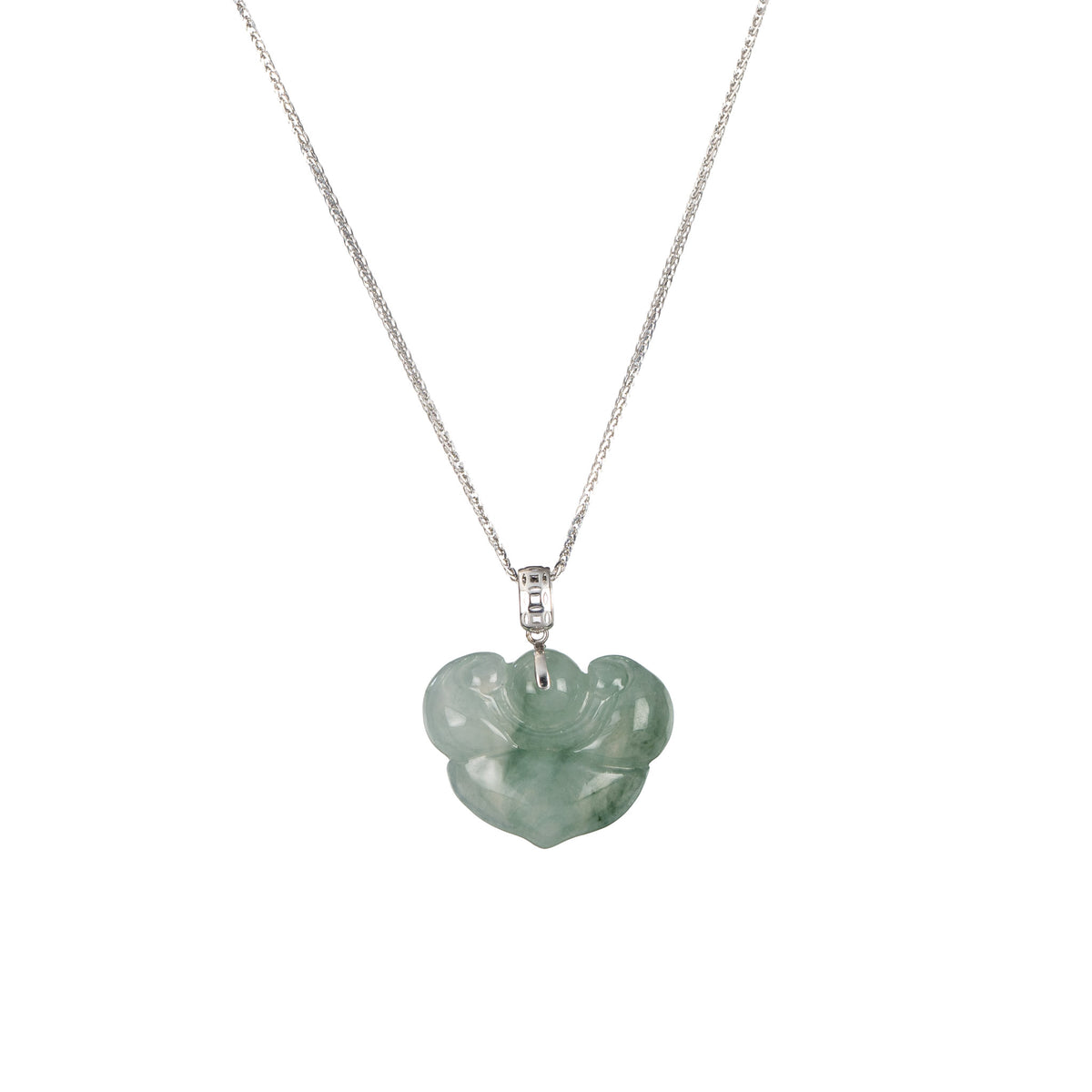 Natural Jade Ruyi Pendant with White Gold