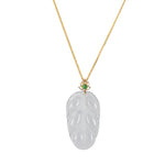 Translucent Jade Leaf Pendant - 18K Yellow Gold Flower Bail