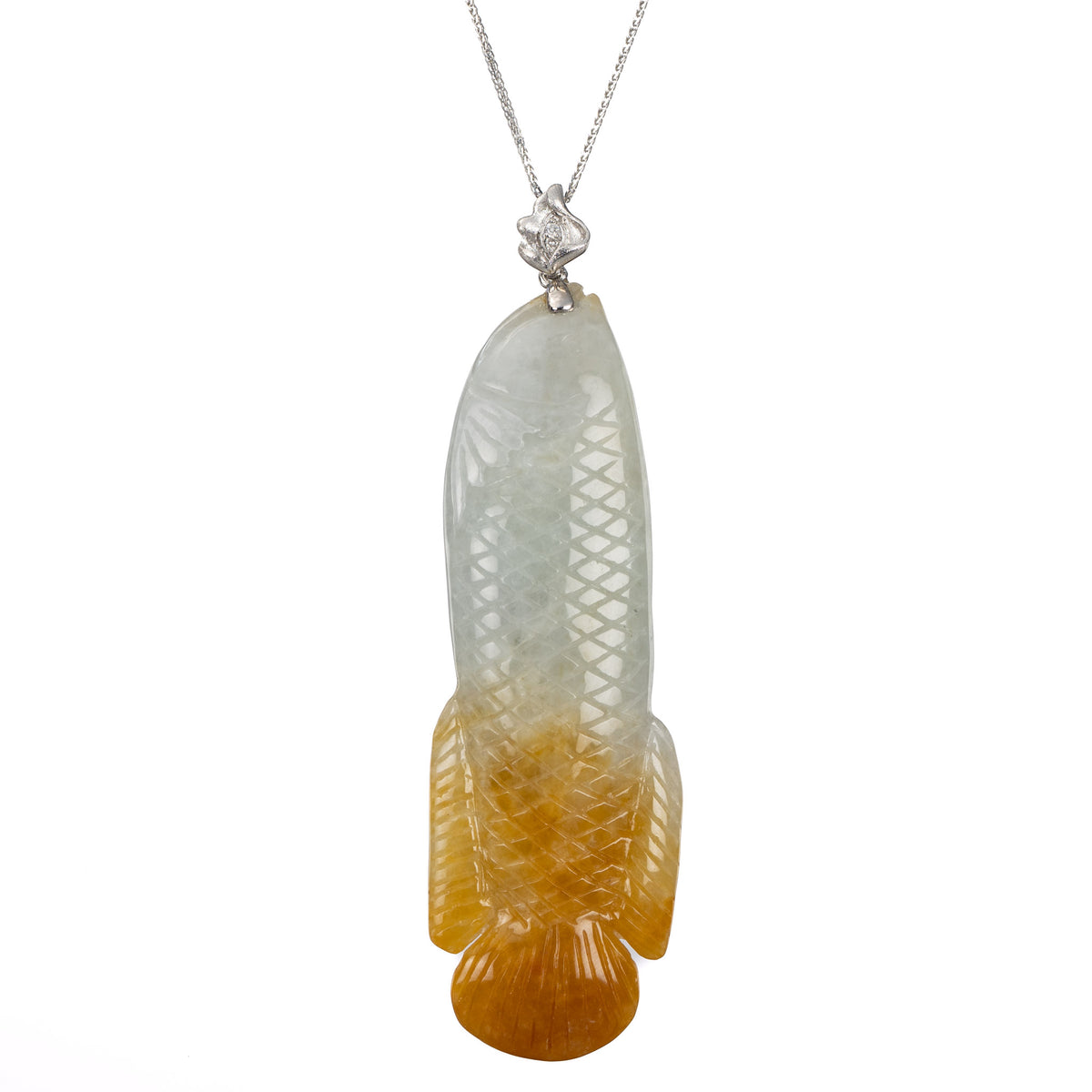 Jade Fish Pendant - Burmese Brownish Yellow and White Jadeite