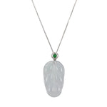 Jade Leaf Pendant - Imperial Green 18K White Gold Bail